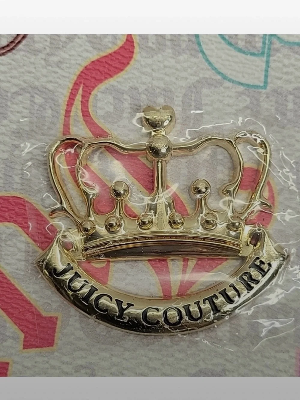 NWT Juicy Couture Pastel Script Cosmetic Pouch with Gold Crown Accent